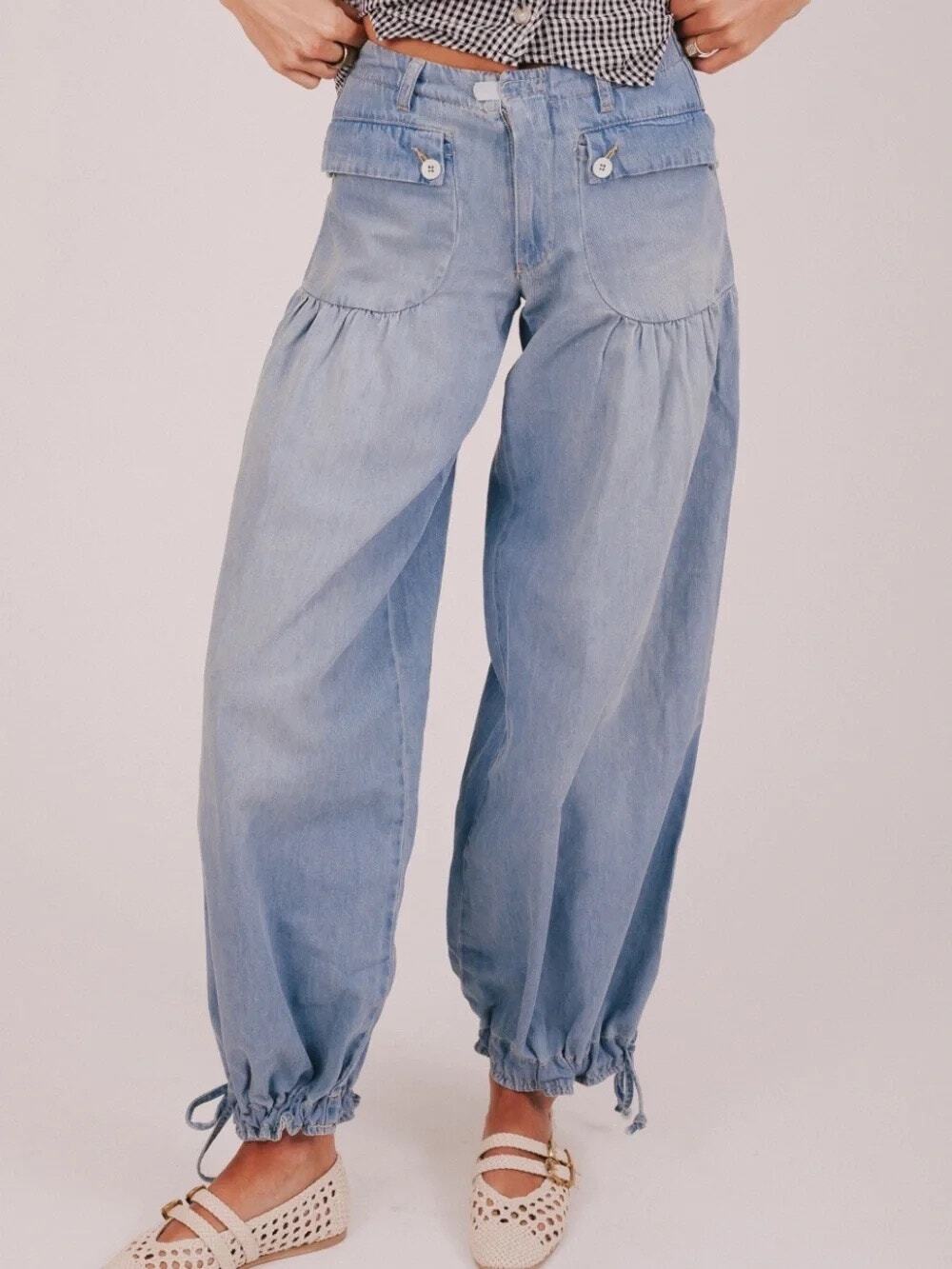 Free People Light Wash Blue Balloon Denim Jeans